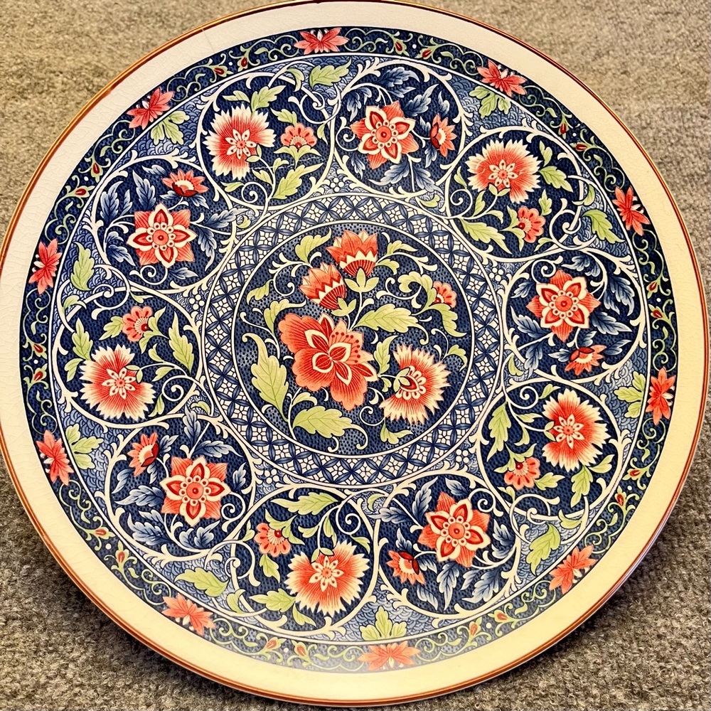 Vintage Japanese Toyo Porcelain Carnations & Peonies 12” Plate, Original Sticker